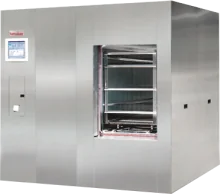 Large capacity animal care autoclave with double-door chamber
