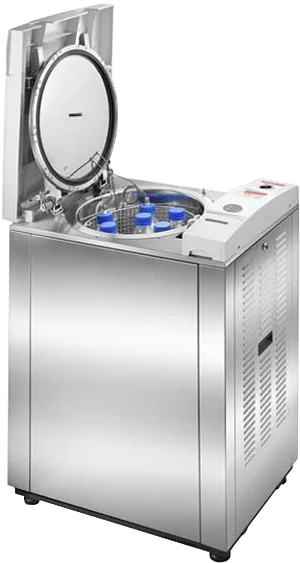 Tuttnauer vertical top-loading laboratory autoclave with open lid